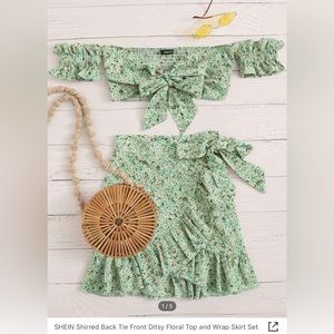 SHEIN floral top and wrapped skirt